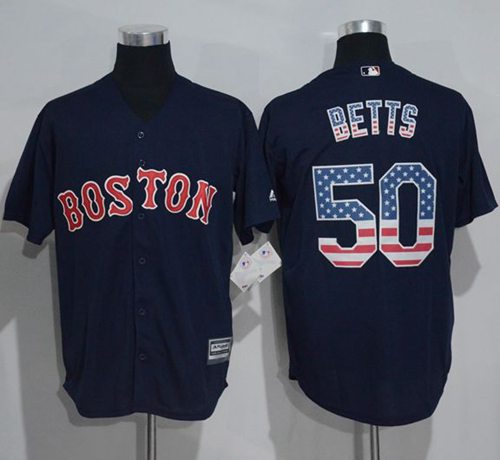 Red Sox #50 Mookie Betts Navy Blue USA Flag Fashion Stitched MLB Jersey